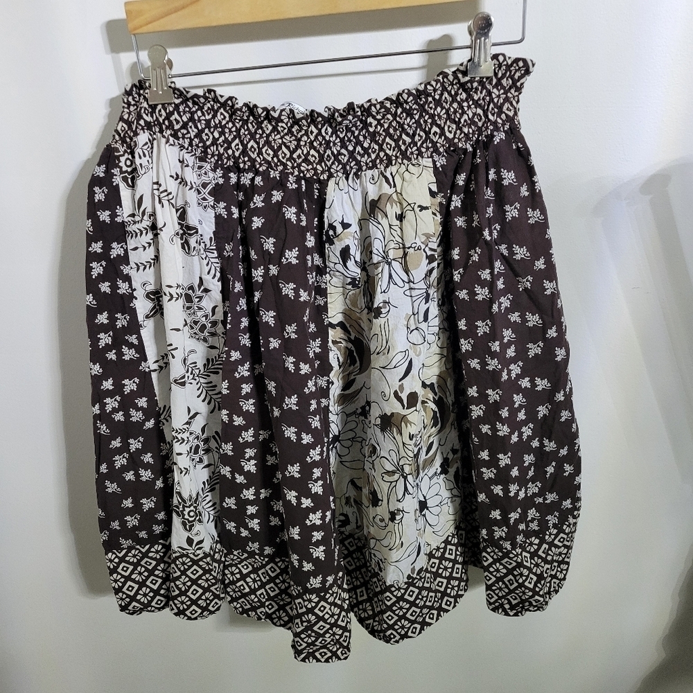 Claudia Richard Floral Patterned Brown and White Skirt, Size XL